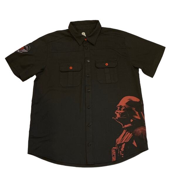 Starwars Darth Vader Mechanics Shirt Mens Sz Medium Black Button Up Short Sleeve - Picture 1 of 10